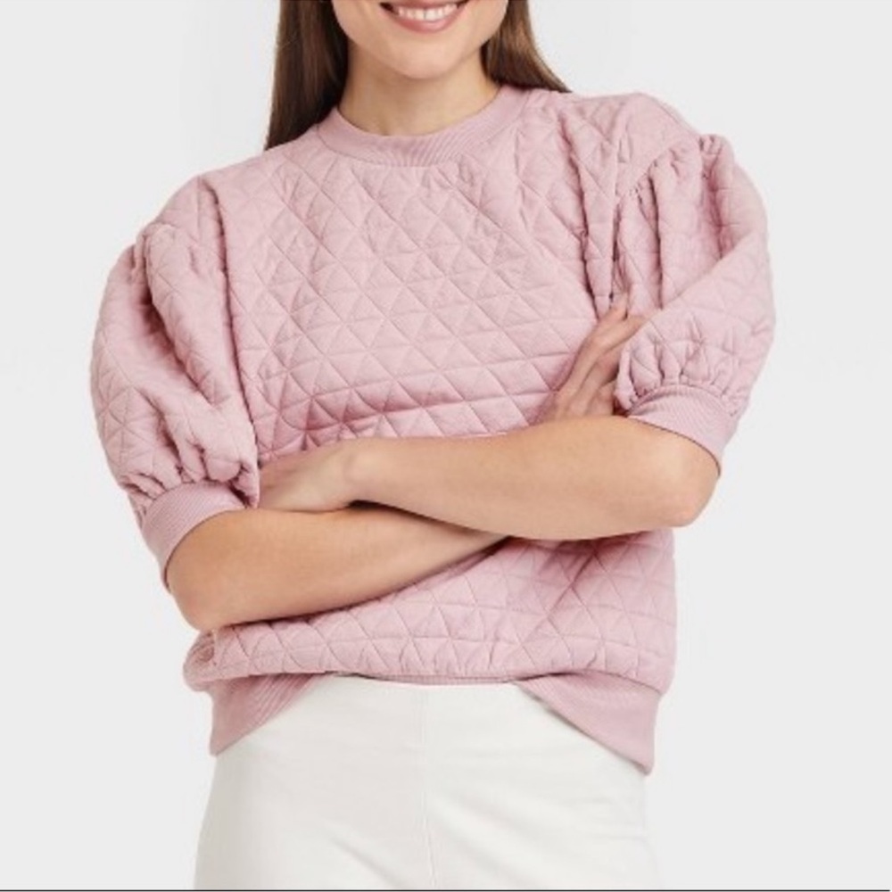 a new day Quilted Crew Neck Sweater in Light Purple